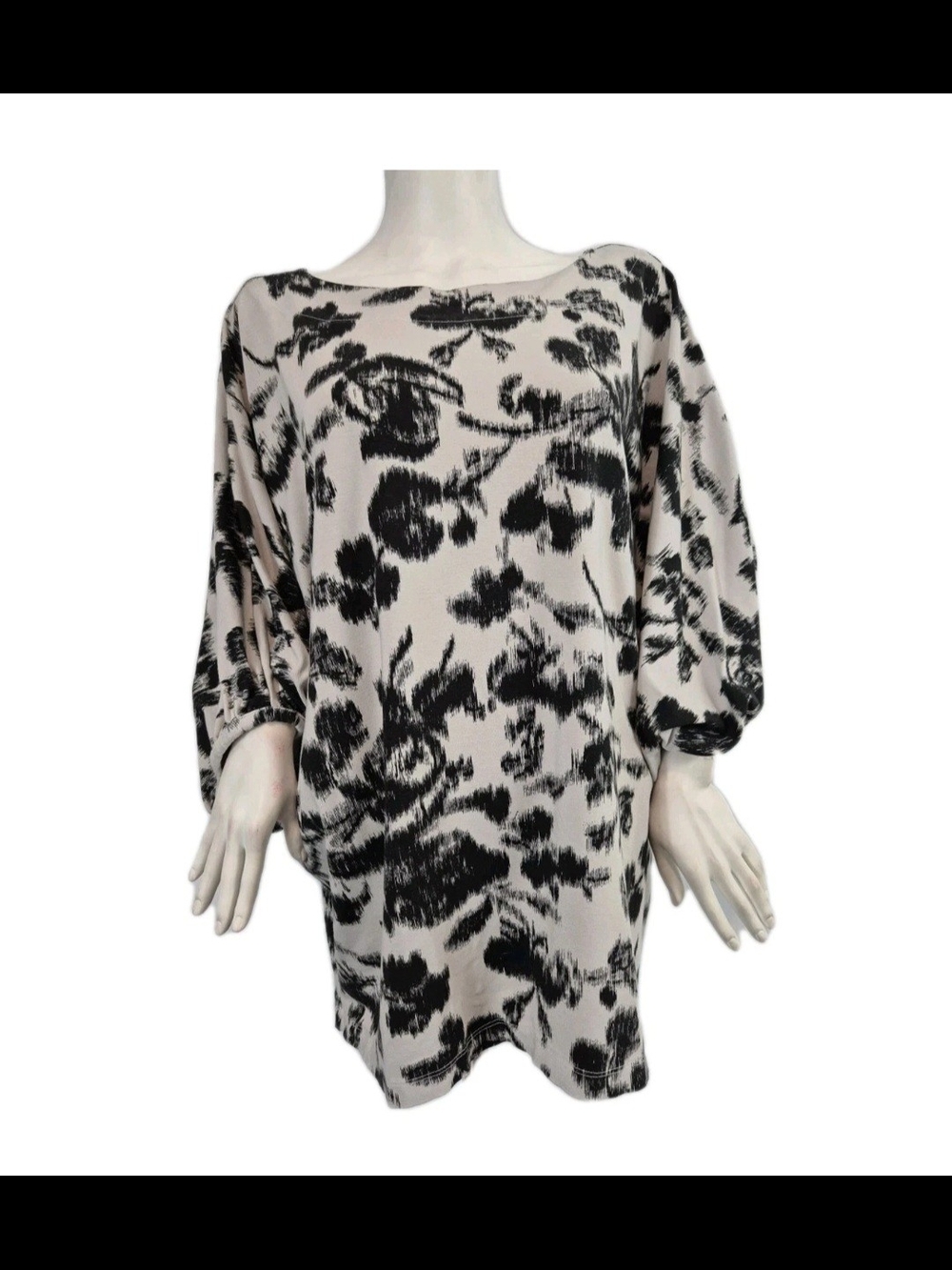bryn Walker Black and Cream Painterly Print Top